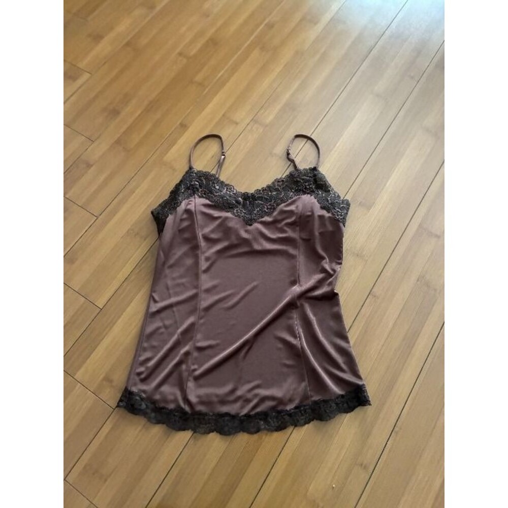 Victoria Secret Y2K Vintage Women's Brown Lace Trim Camisole Top Small